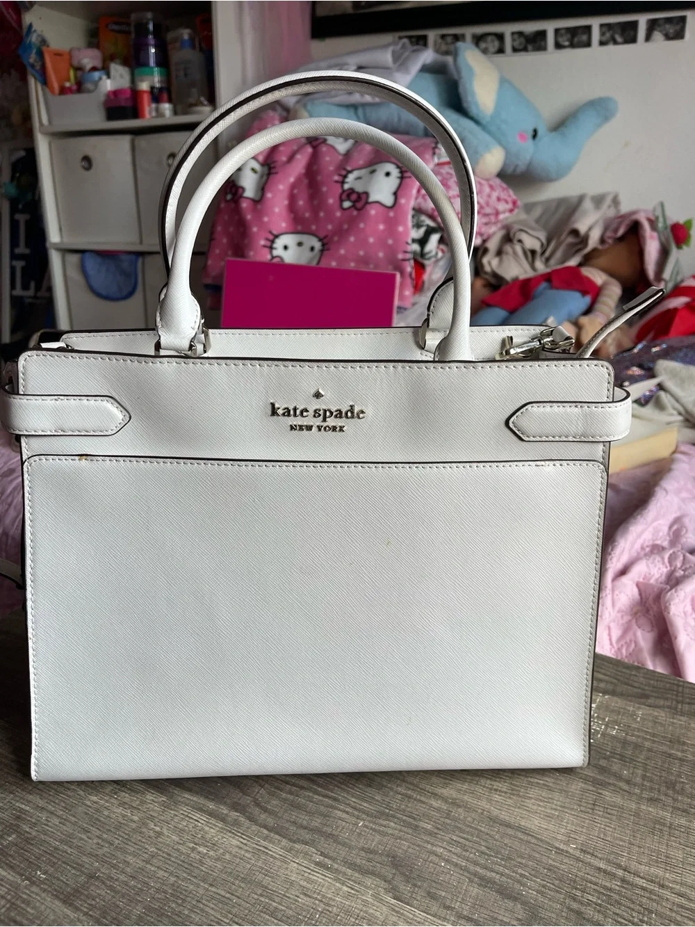 Kate Spade Large White Staci Saffiano Leather Satchel